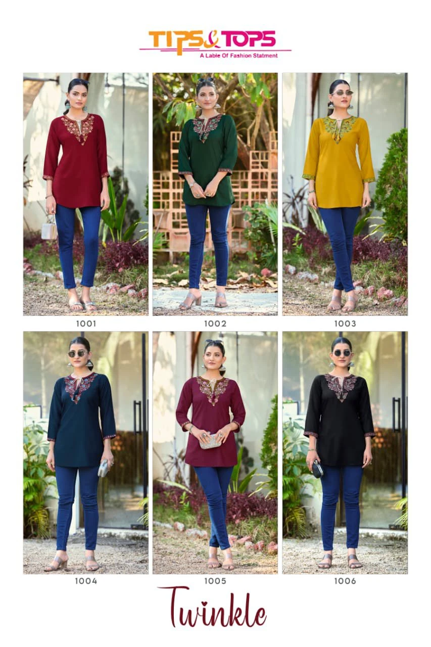 Tips And Tops Twinkle Heavy Rayon Embroidery Fancy Western Short Kurtis