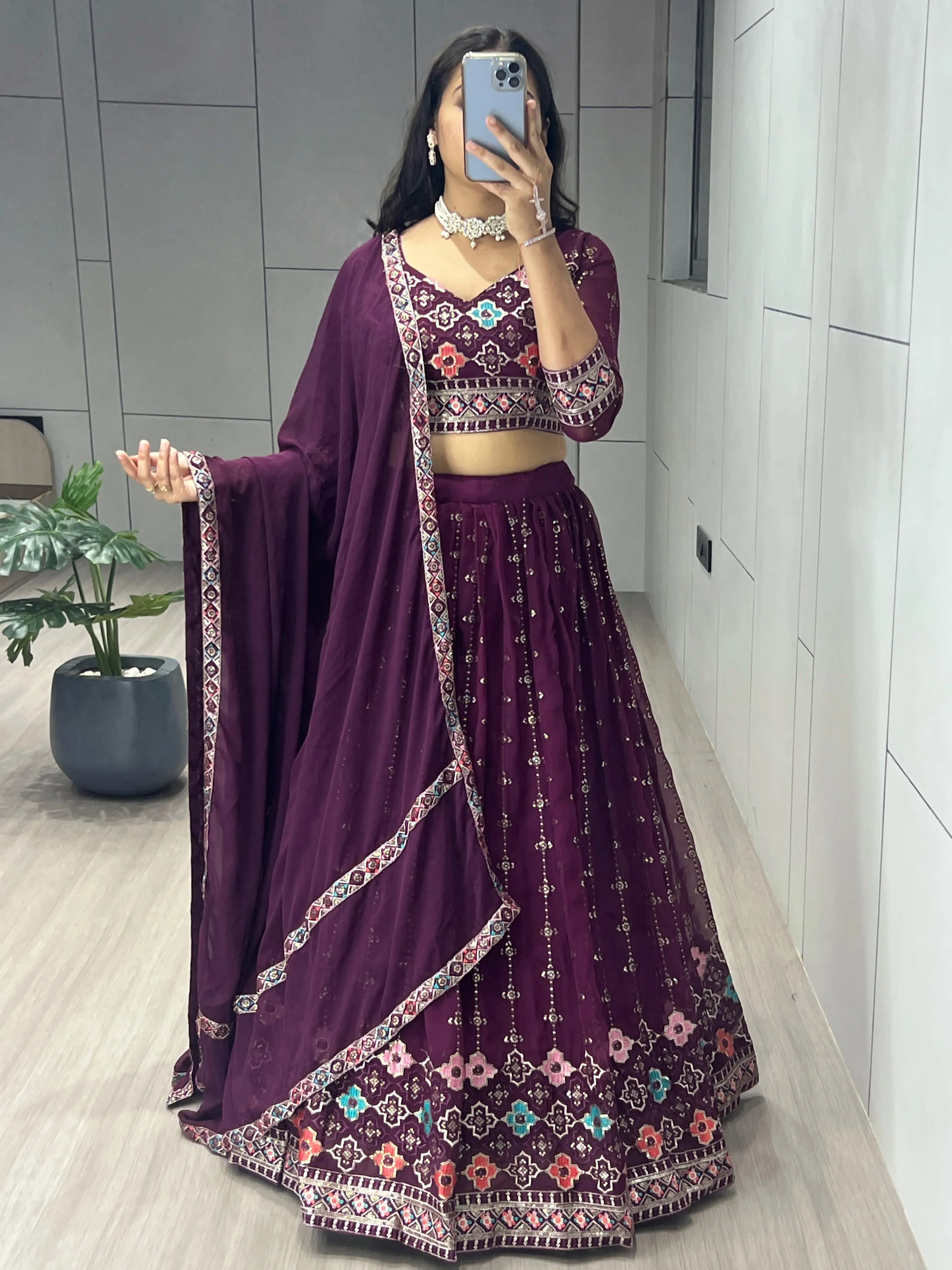 Traditional Embroidery Fully Stitched Lehenga Set