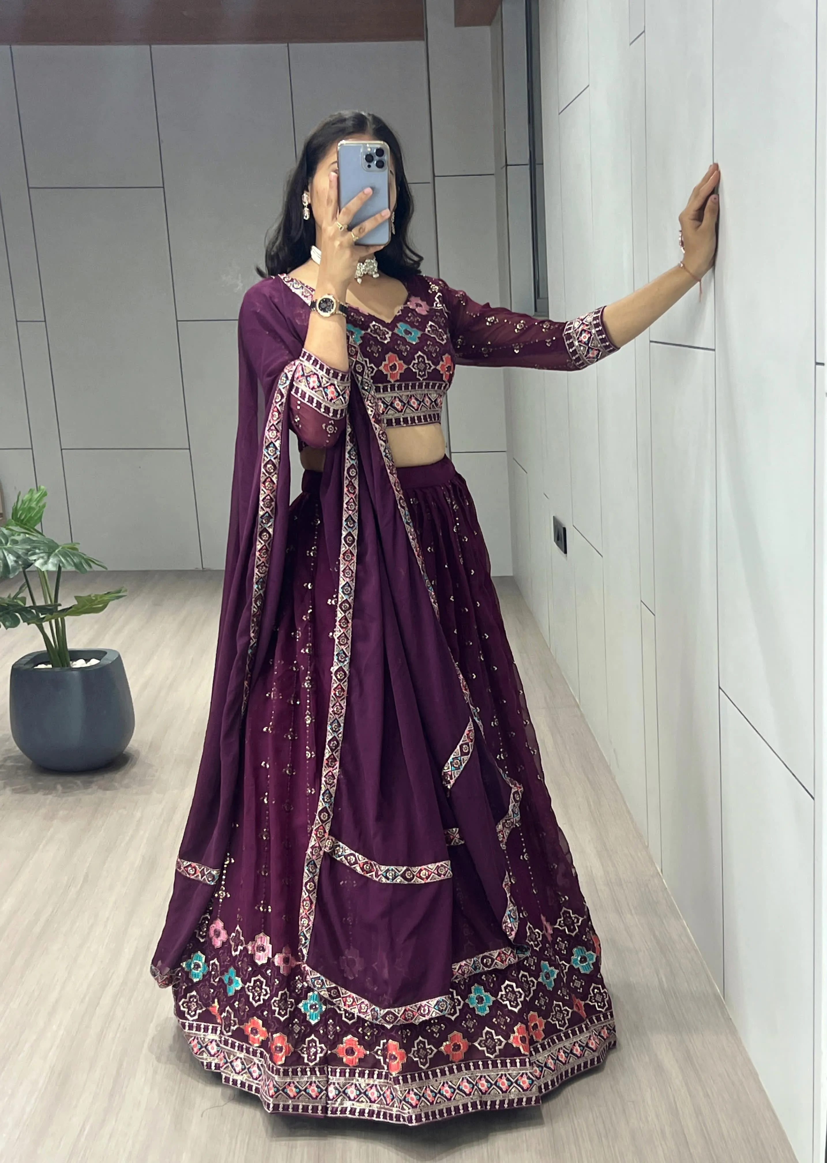 Traditional Embroidery Fully Stitched Lehenga Set