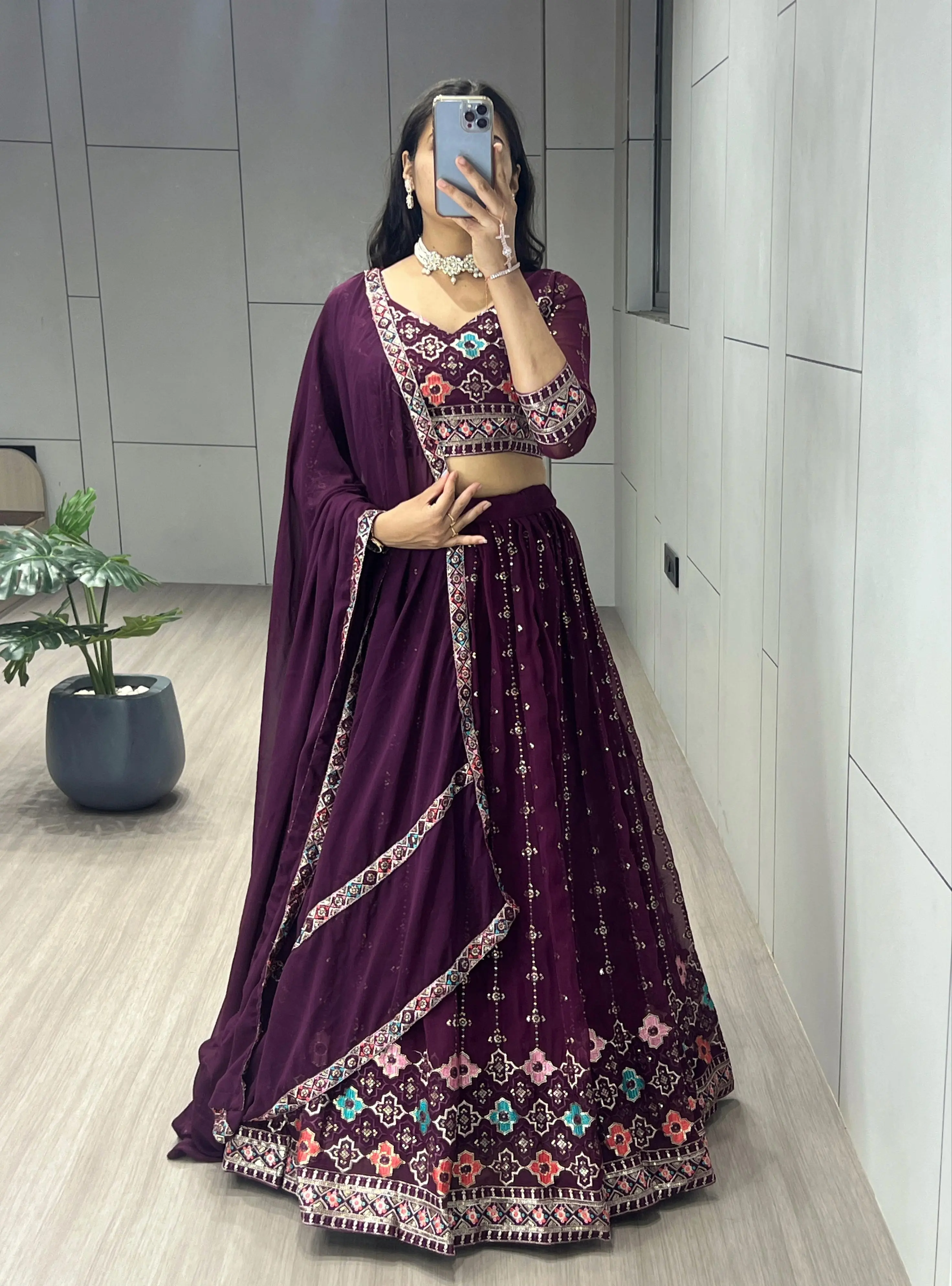 Traditional Embroidery Fully Stitched Lehenga Set