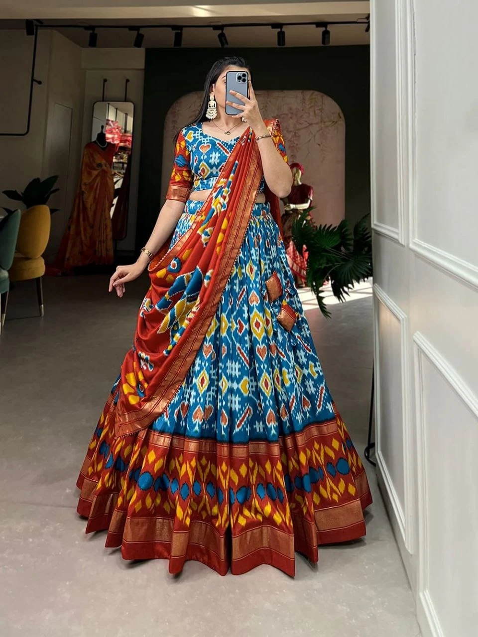 Tussar Silk Patola Print Lehenga Choli