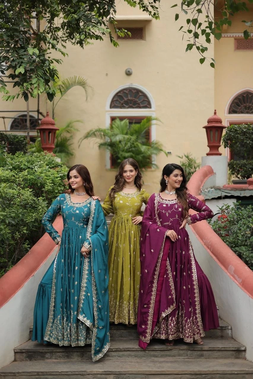 Veenayak Chinon Sequins Embroidered Sharara Suit With Dupatta