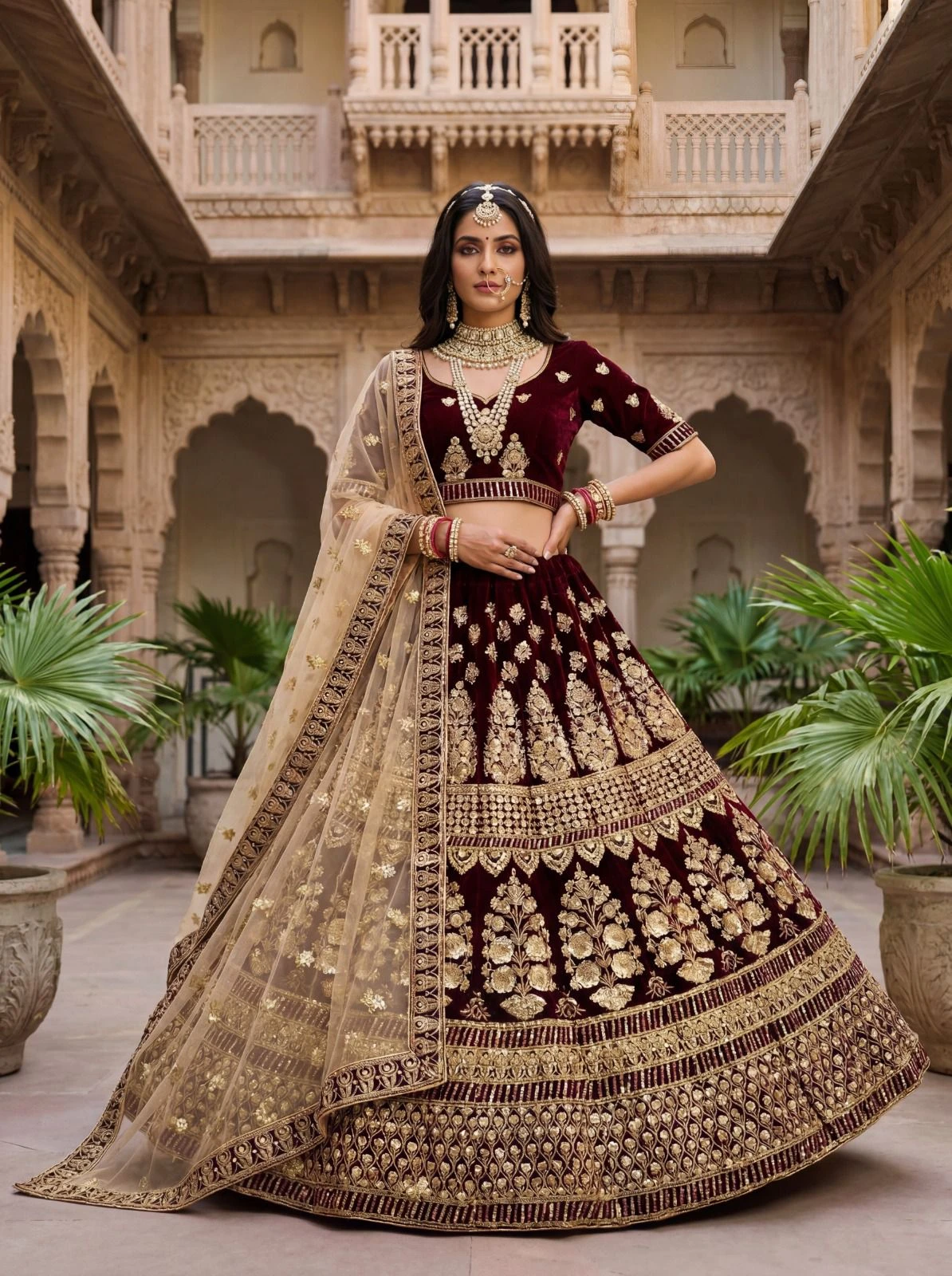 Velvet Sequins Embroidered Lehenga Choli 3007
