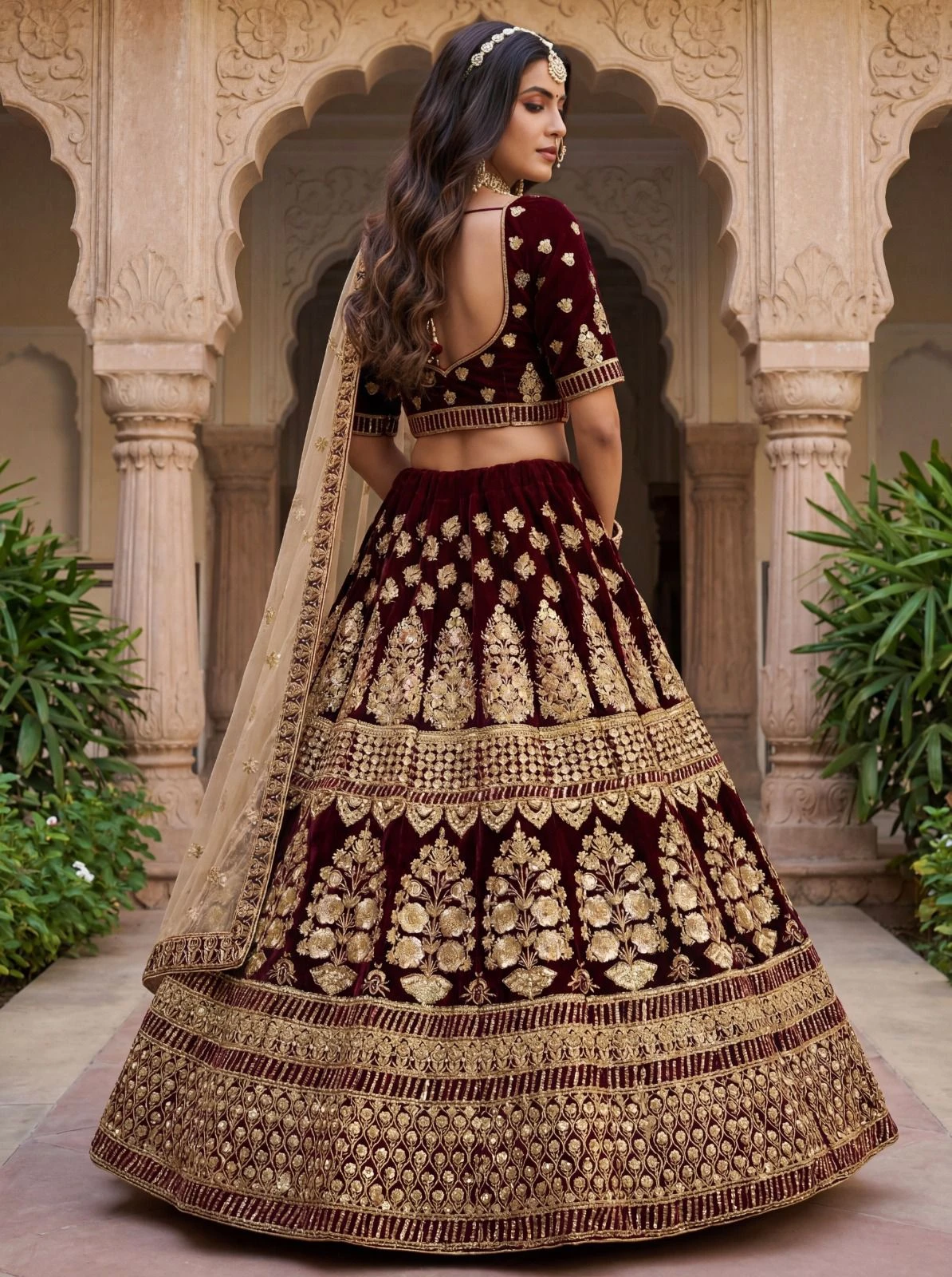 Velvet Sequins Embroidered Lehenga Choli 3007