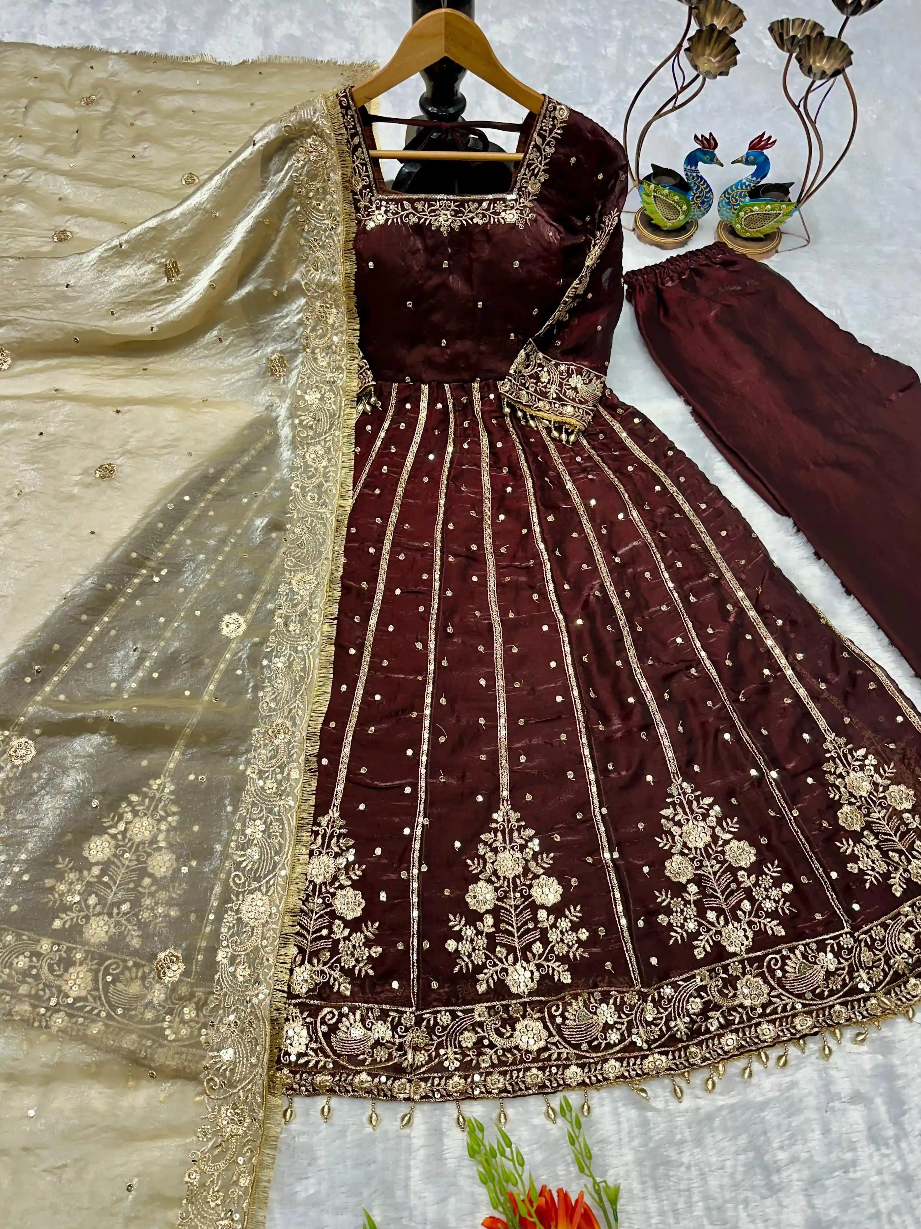 VLM Frendy Silk Embroidery Sequence Work Gown Set With Dupatta