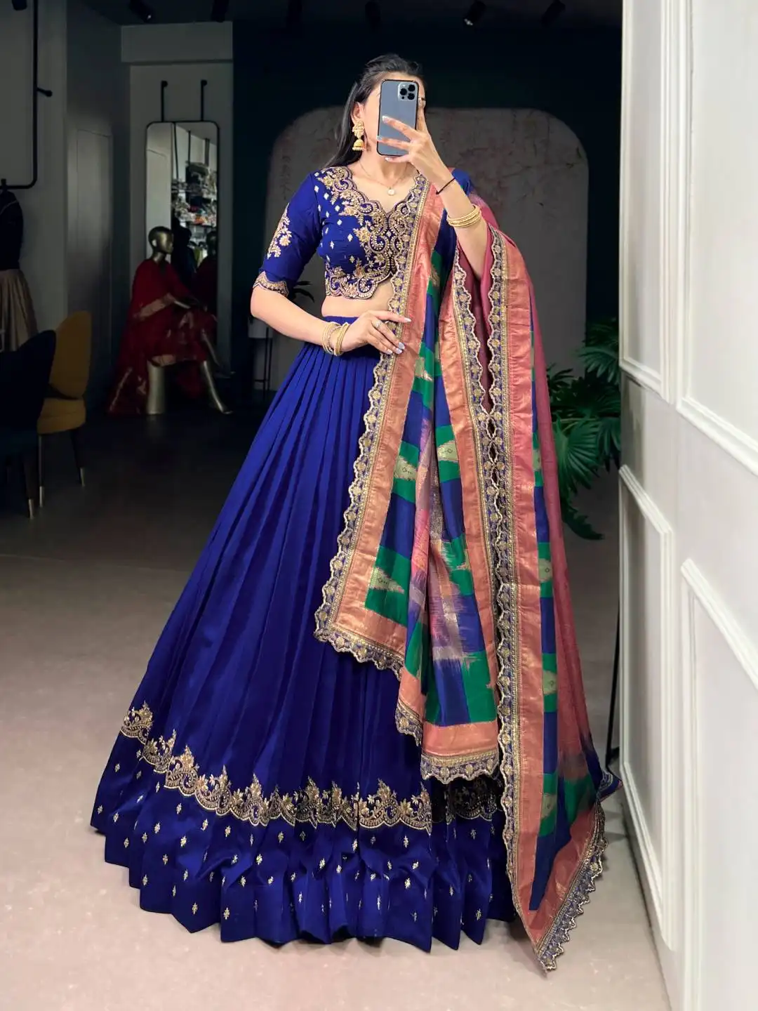 WMN 1202 Vichitra Silk Embroidered Choli with Dupatta