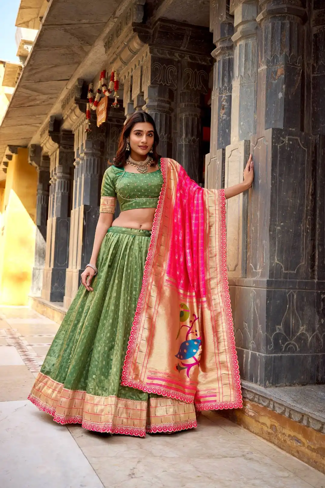 WMN 2032A Shimmer Organza Zari Woven Paithani Choli for Women
