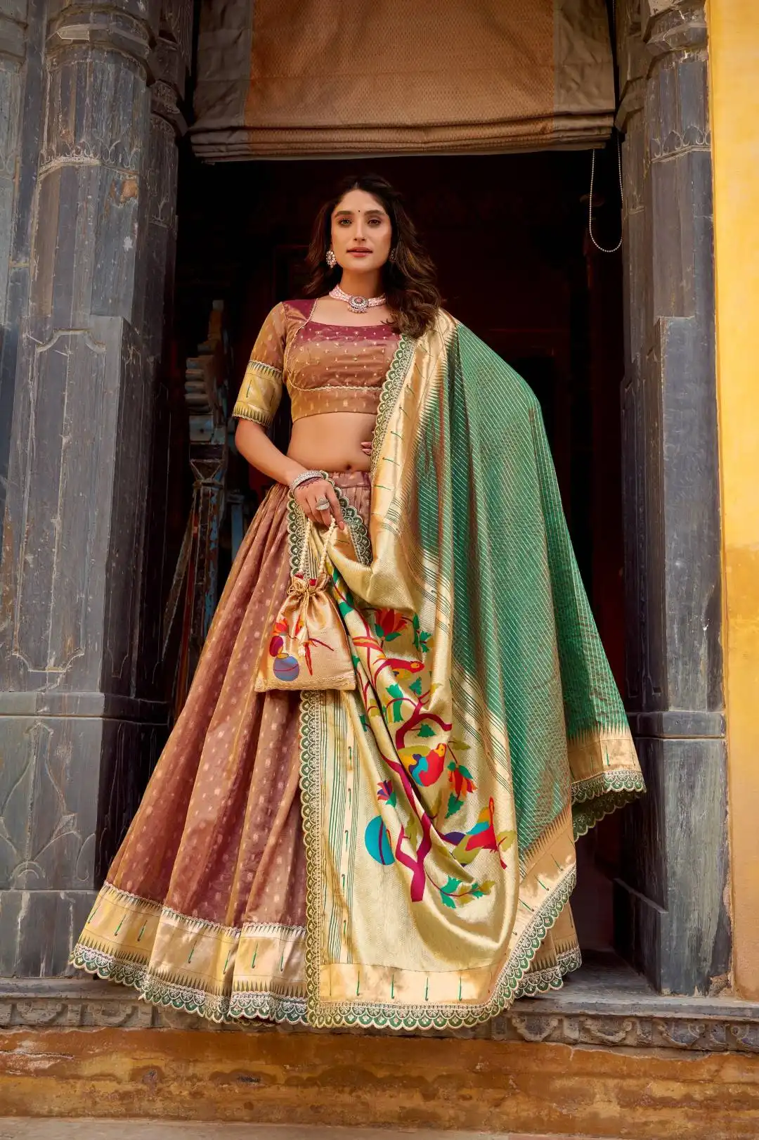 WMN 2032A Shimmer Organza Zari Woven Paithani Choli for Women