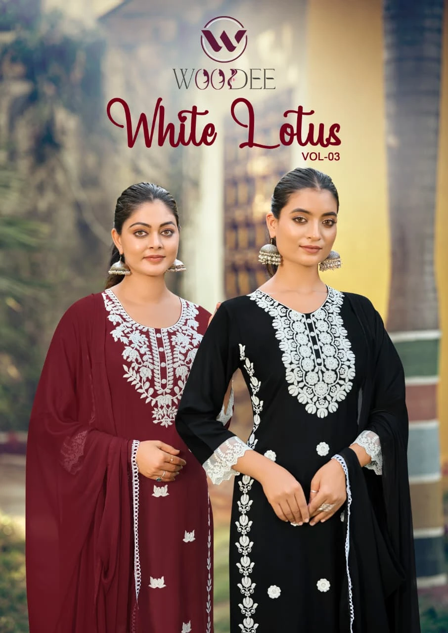 Woodee White Lotus Vol-3 Liva Rayon Palazzo Set With Dupatta
