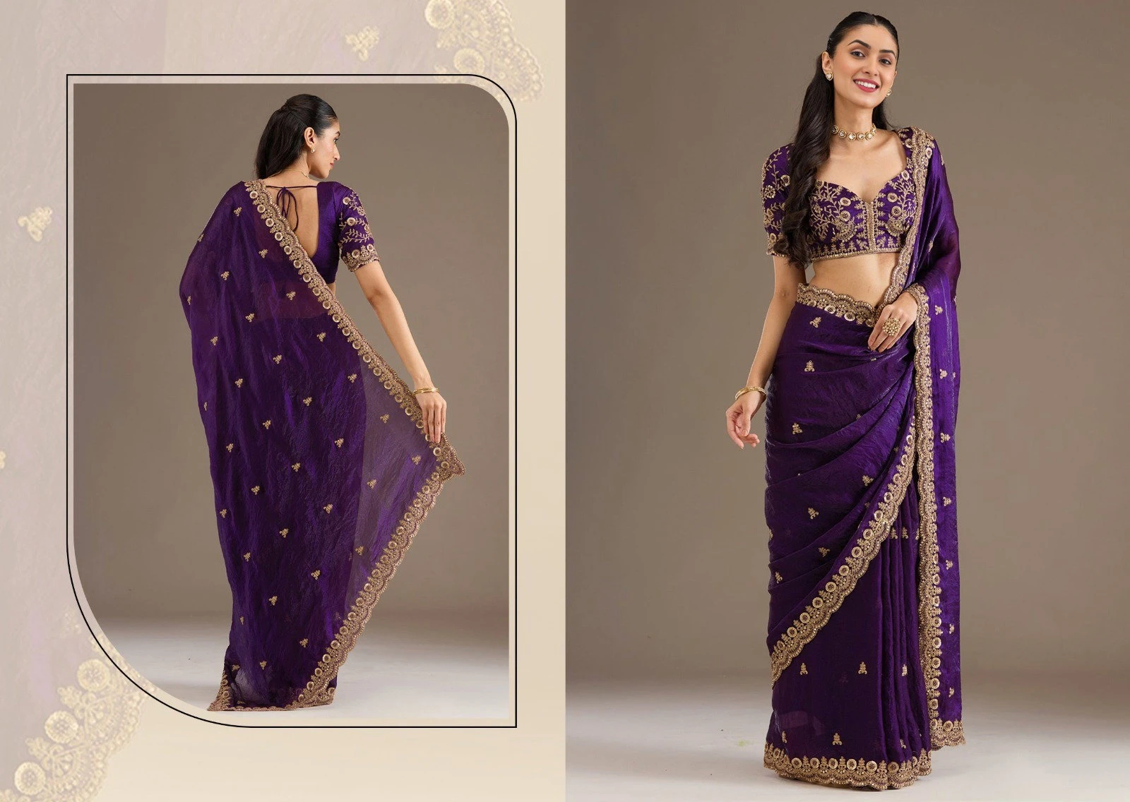 Zeel Shahi Rang Tissue with Sequecne Worked Saree Collection