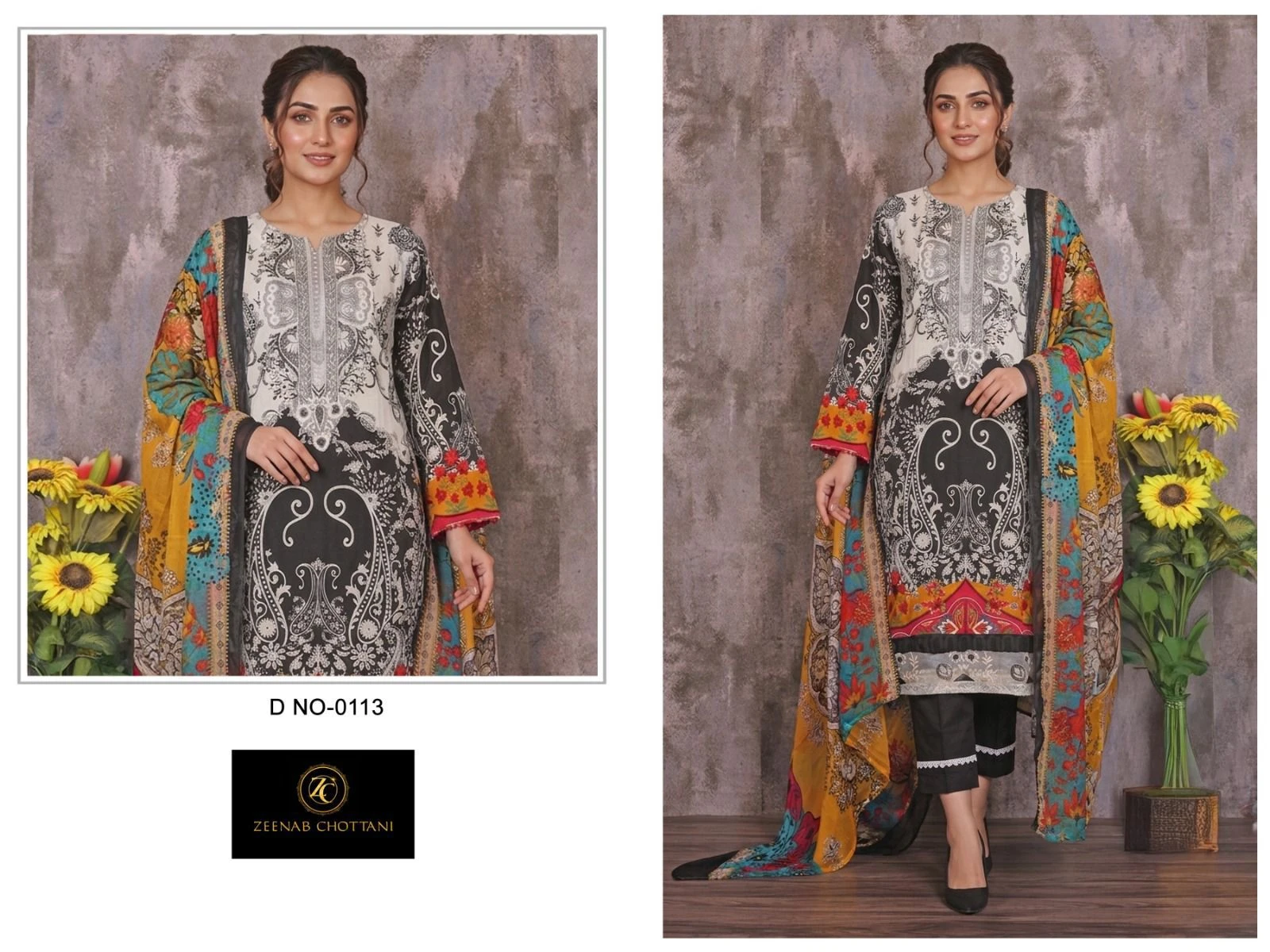 Zeenab Chottani Maria B Hits Pure Cotton Printed Embroidery Patch Suit With Dupatta