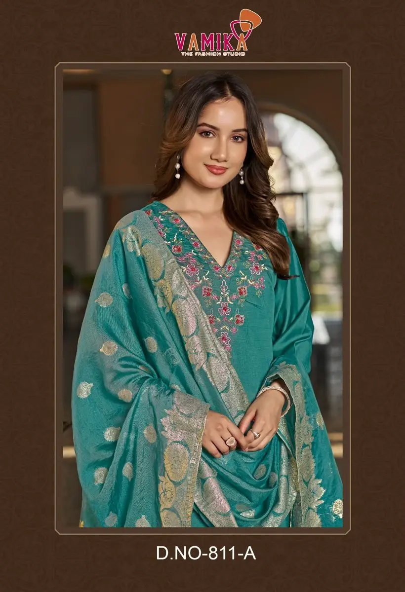 Zoya Heavy Viscose Vertical Hand Work Suit With Jacquard Dupatta