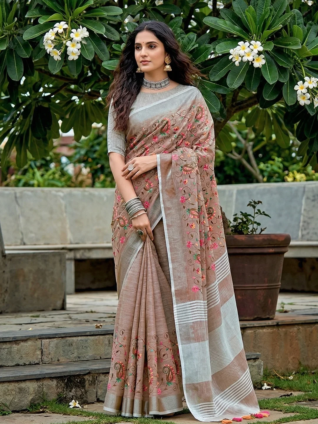 Ast Karishma Linen Embroidered Saree Collection