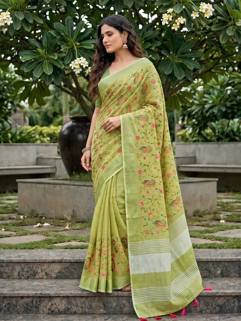 Ast Karishma Linen Embroidered Saree Collection