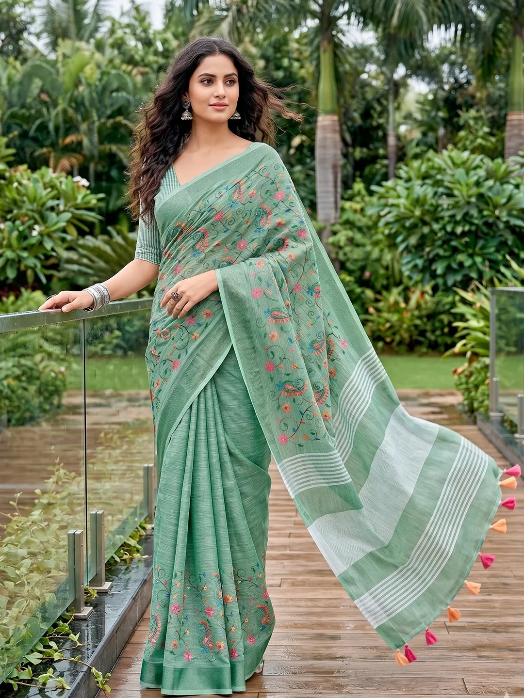 Ast Karishma Linen Embroidered Saree Collection