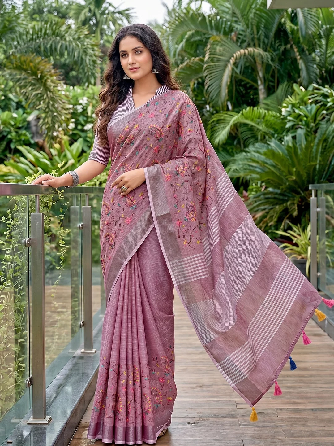 Ast Karishma Linen Embroidered Saree Collection
