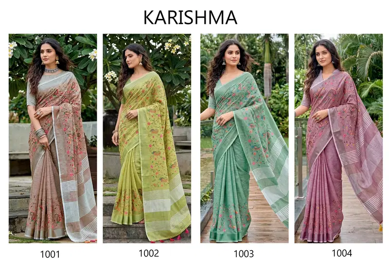 Ast Karishma Linen Embroidered Saree Collection
