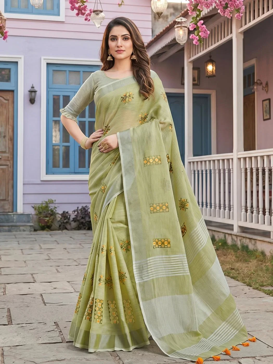 Ast Samaira Soft Linen Embroidery Worked Saree Collection