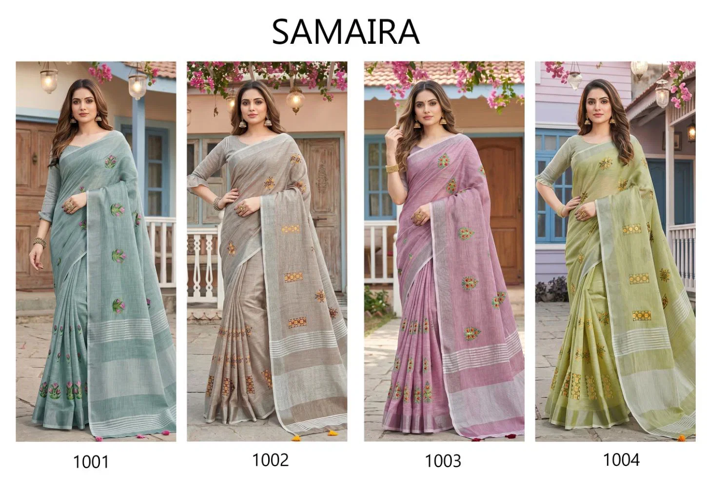 Ast Samaira Soft Linen Embroidery Worked Saree Collection