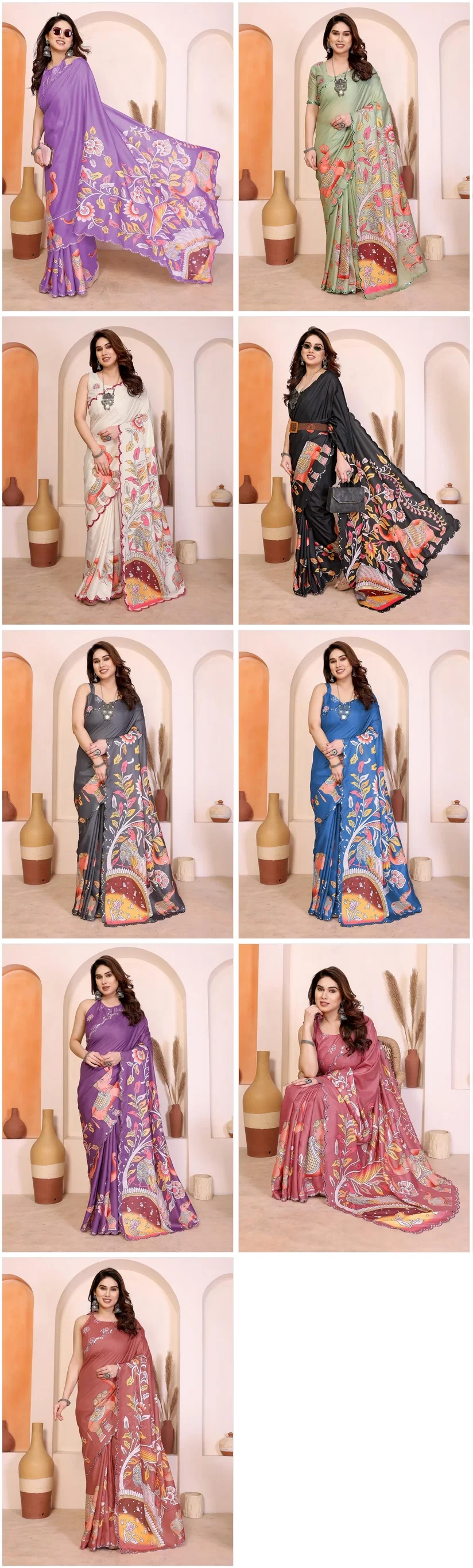 Csn Priya Manipuri Silk Kalamkari Printed Saree Collection