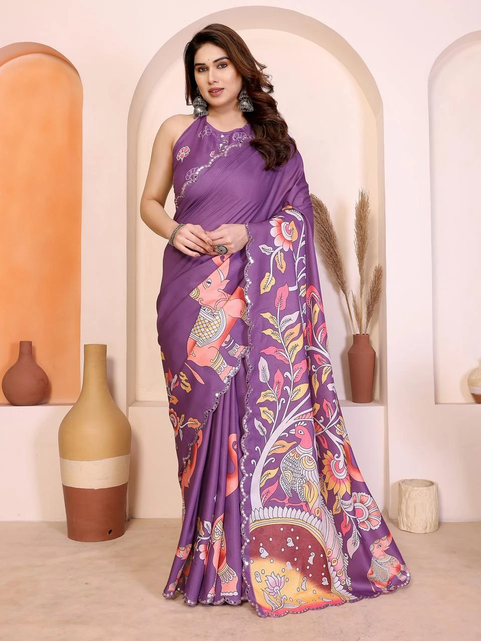 Csn Priya Manipuri Silk Kalamkari Printed Saree Collection