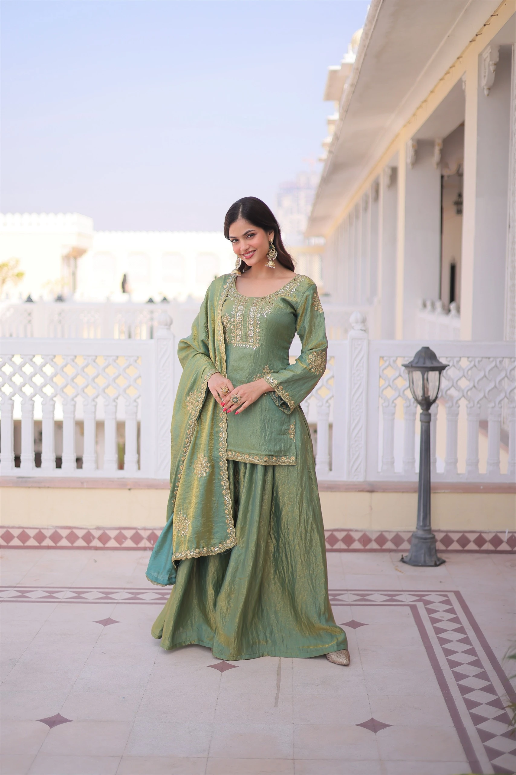 Designer Code 1229 Top-Sharara-Dupatta Set