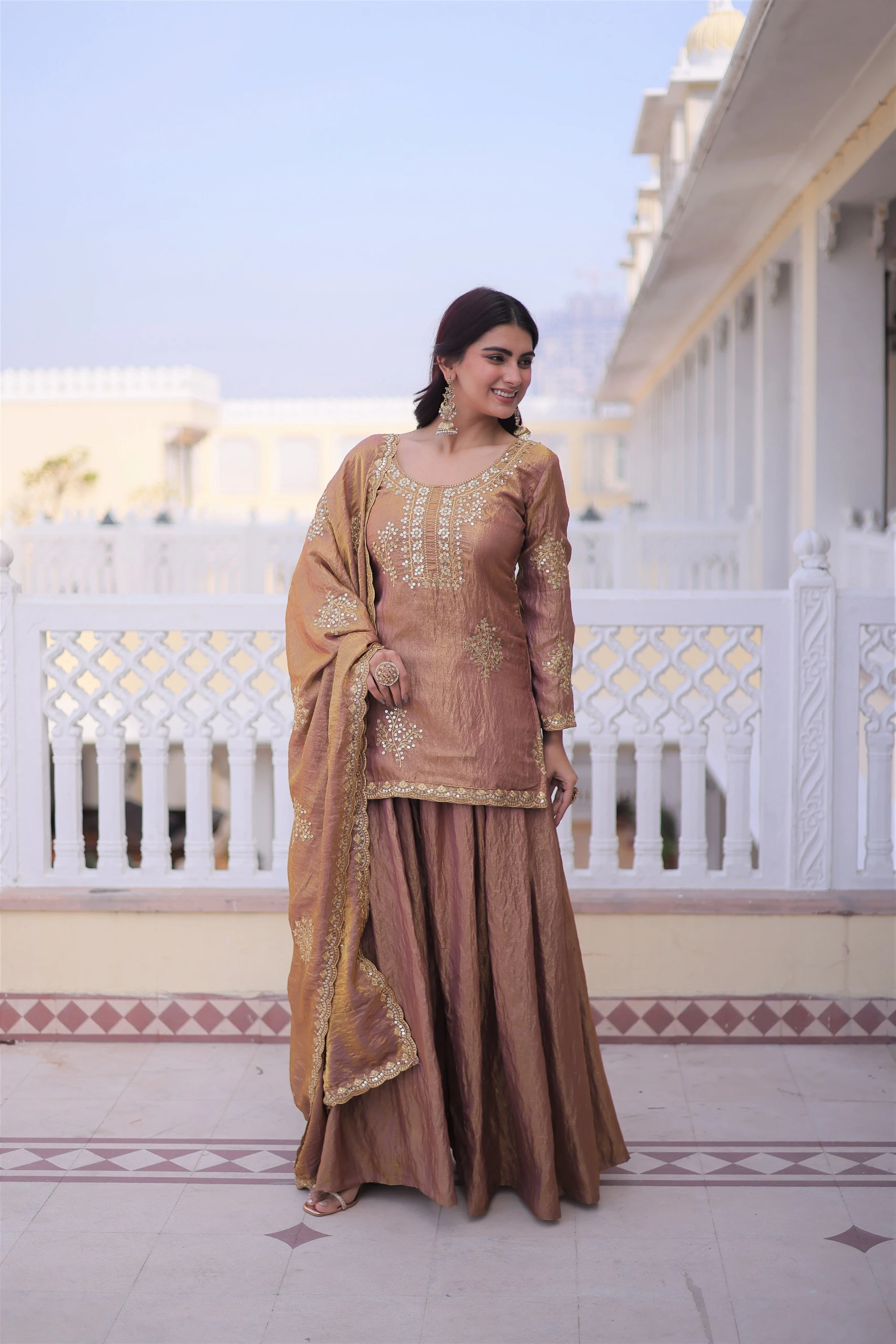 Designer Code 1229 Top-Sharara-Dupatta Set