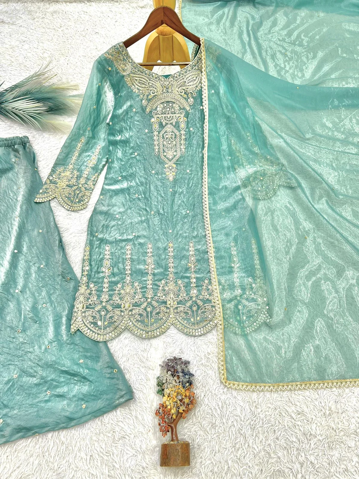 Designer Embroidery Top Palazzo With Dupatta Collection