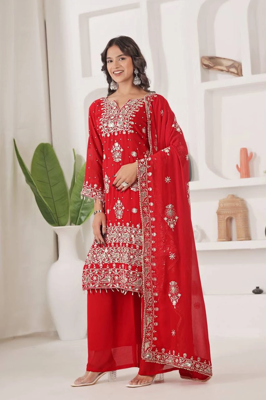 Designer Fancy Kurti Palazzo Dupatta Set