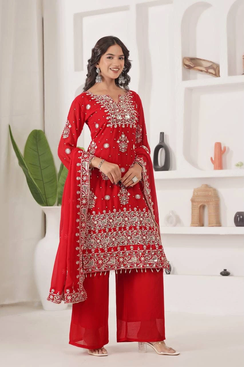 Designer Fancy Kurti Palazzo Dupatta Set