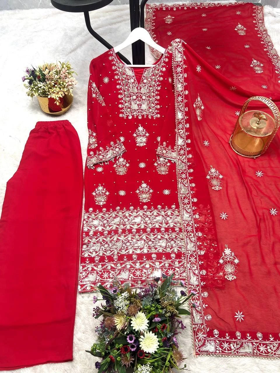 Designer Fancy Kurti Palazzo Dupatta Set