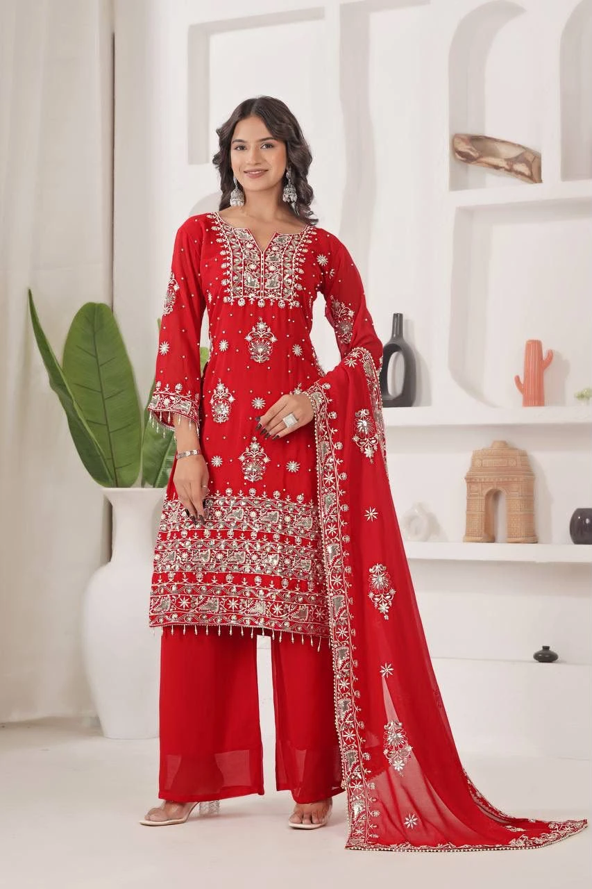 Designer Fancy Kurti Palazzo Dupatta Set