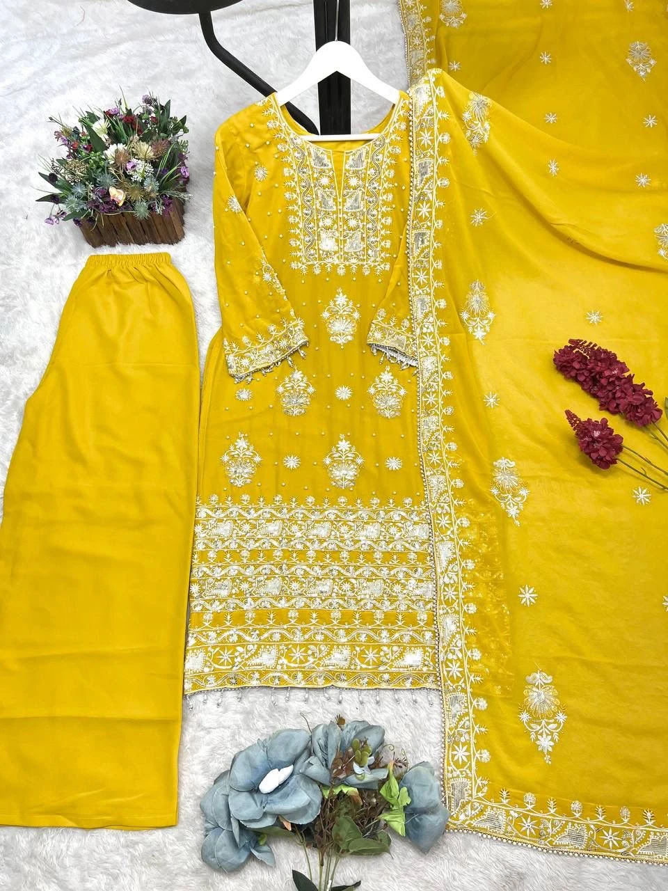 Designer Fancy Kurti Palazzo Dupatta Set