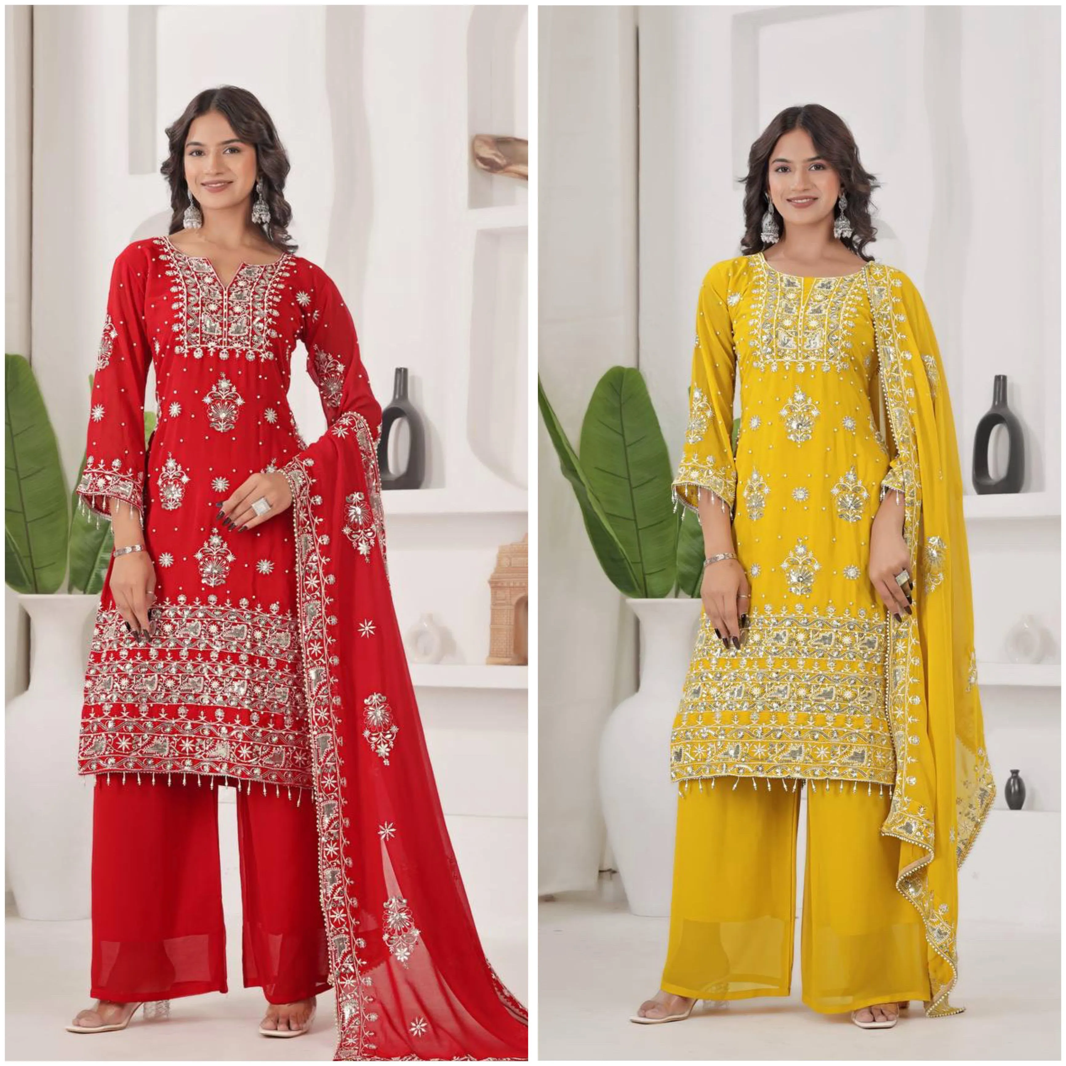 Designer Fancy Kurti Palazzo Dupatta Set