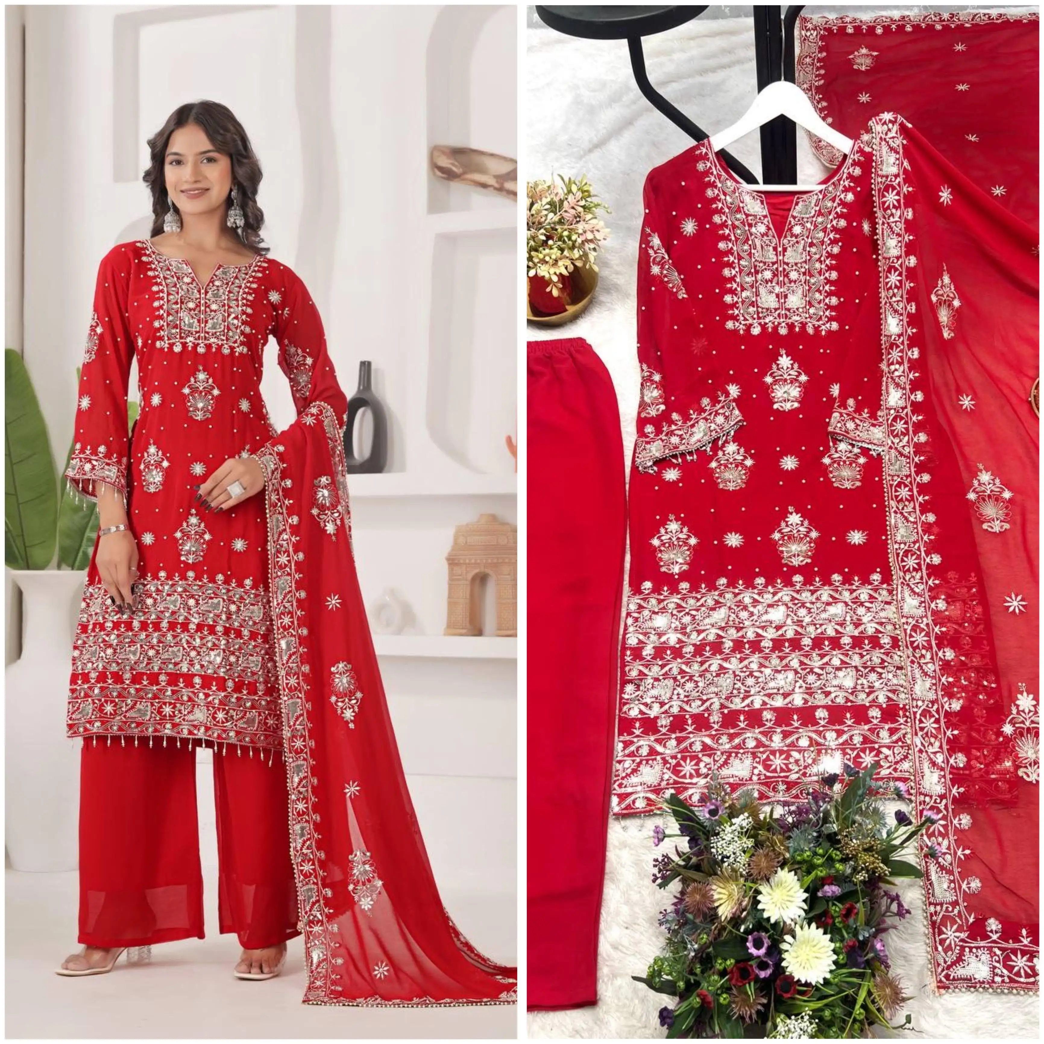 Designer Fancy Kurti Palazzo Dupatta Set