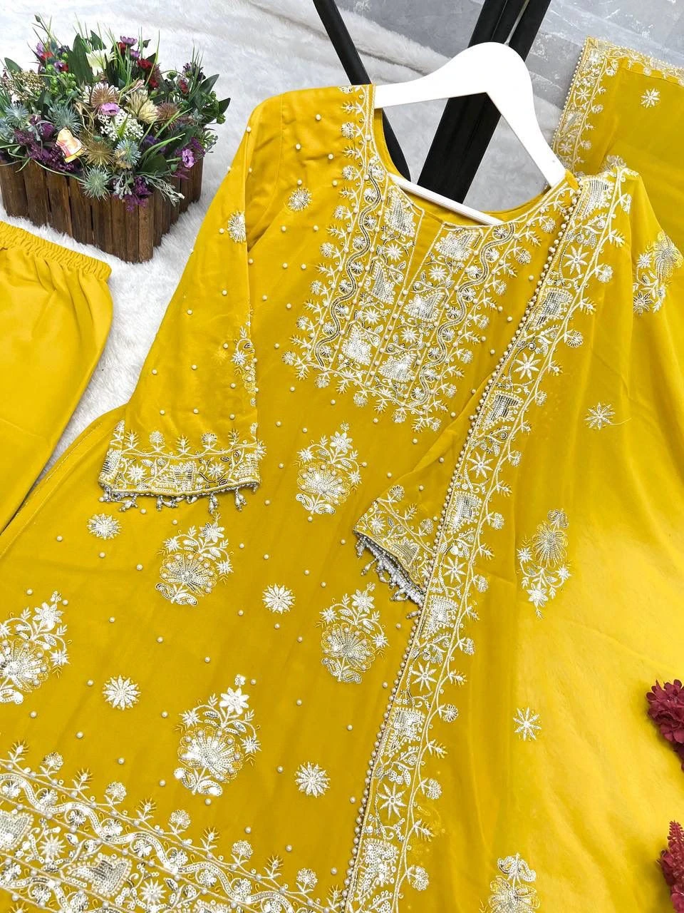 Designer Fancy Kurti Palazzo Dupatta Set