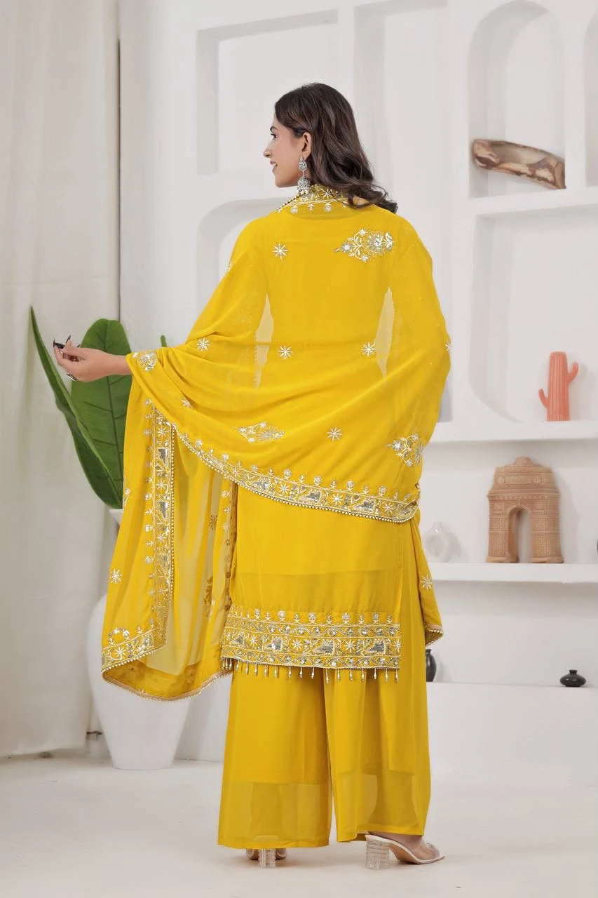 Designer Fancy Kurti Palazzo Dupatta Set