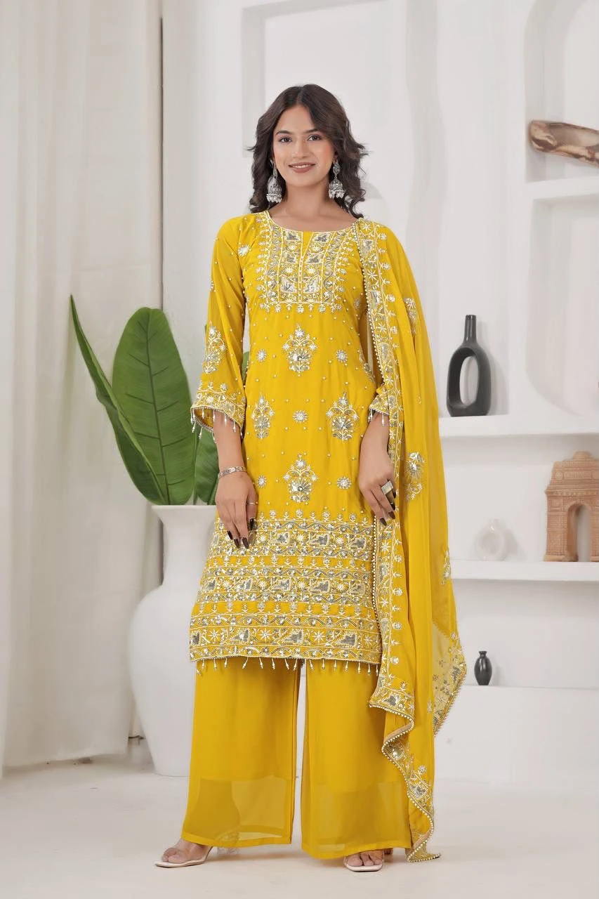 Designer Fancy Kurti Palazzo Dupatta Set
