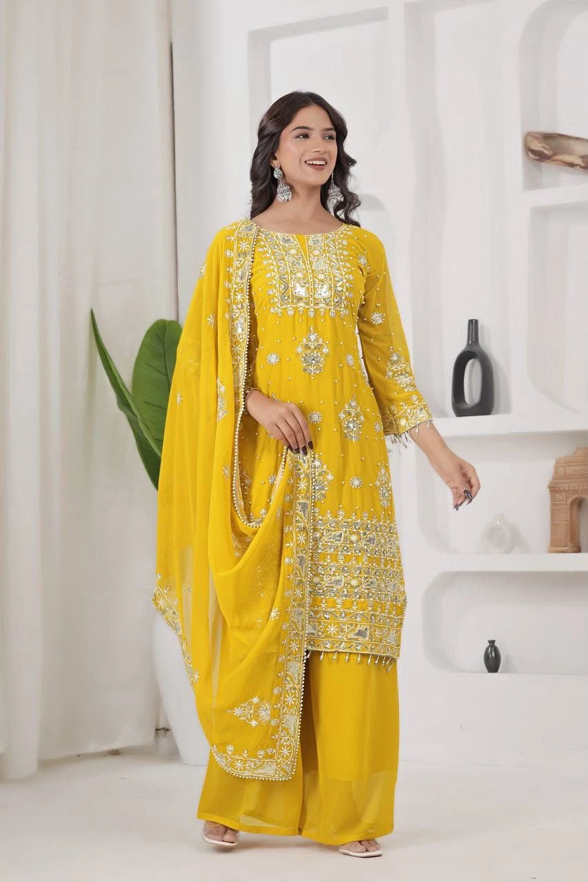 Designer Fancy Kurti Palazzo Dupatta Set