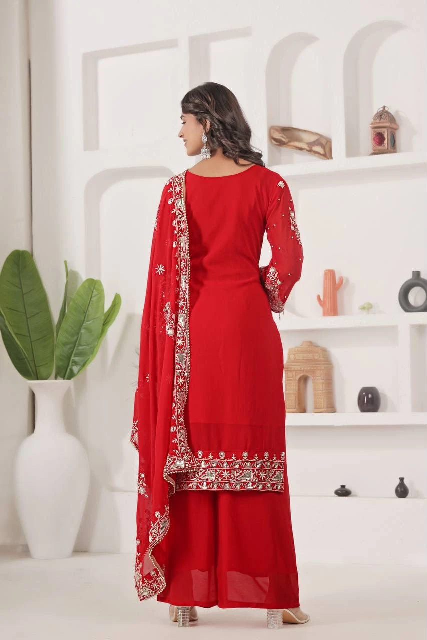Designer Fancy Kurti Palazzo Dupatta Set