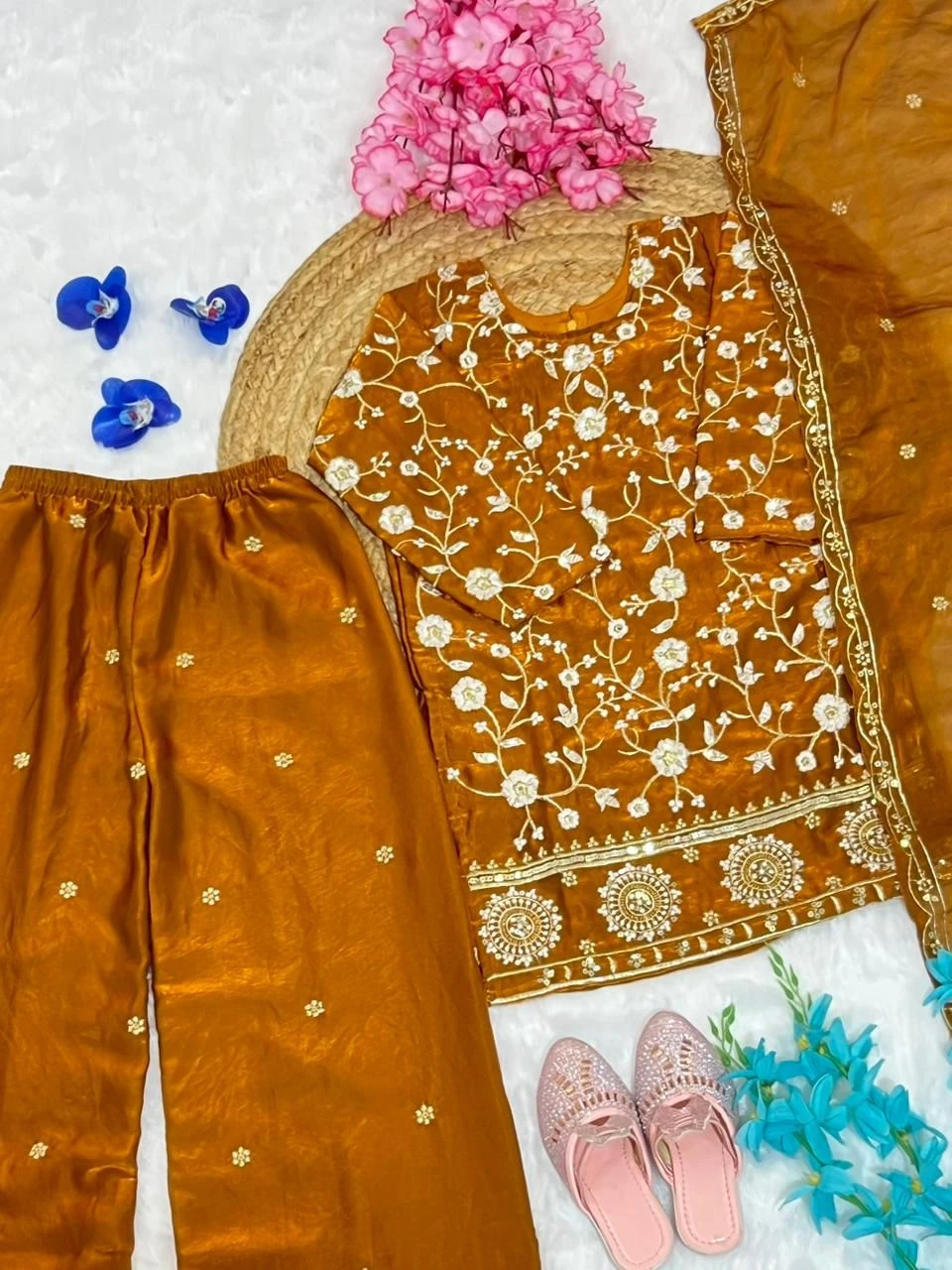 Designer Fendi Silk Kids Kurti Pant With Dupatta Collection