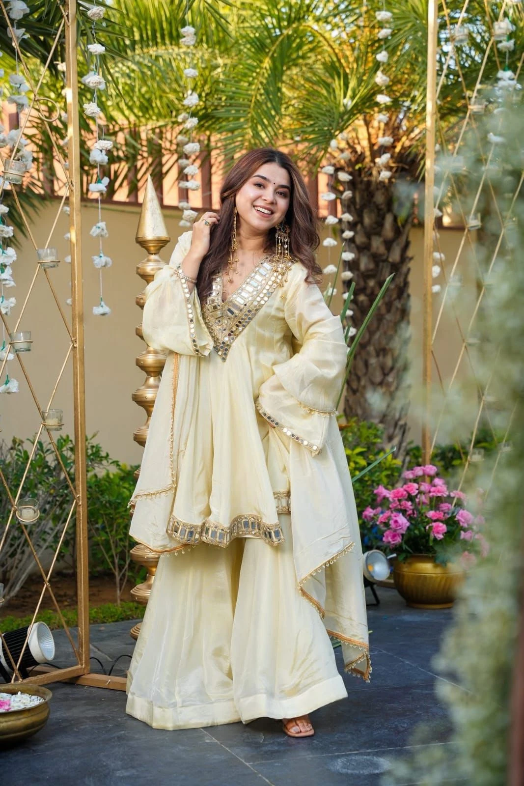 Designer Festive Wear Chinon Silk Peplum Gharara Set