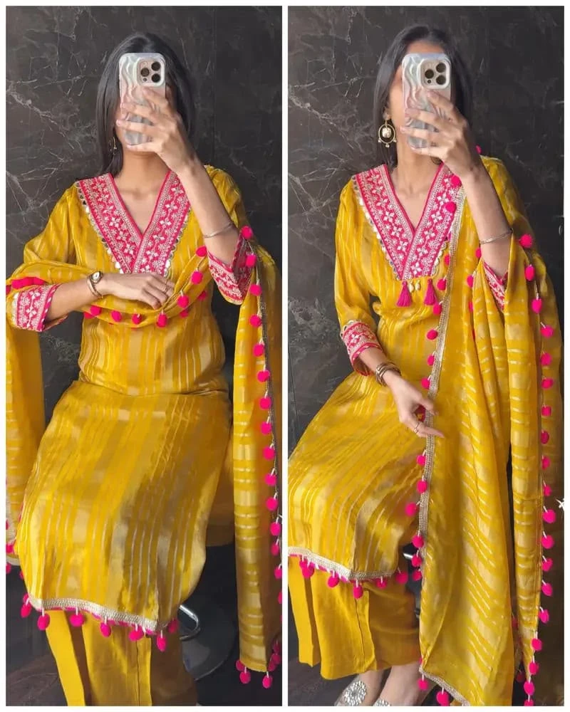 Designer Festive Wear Jacquard Banarasi Silk Dress Set