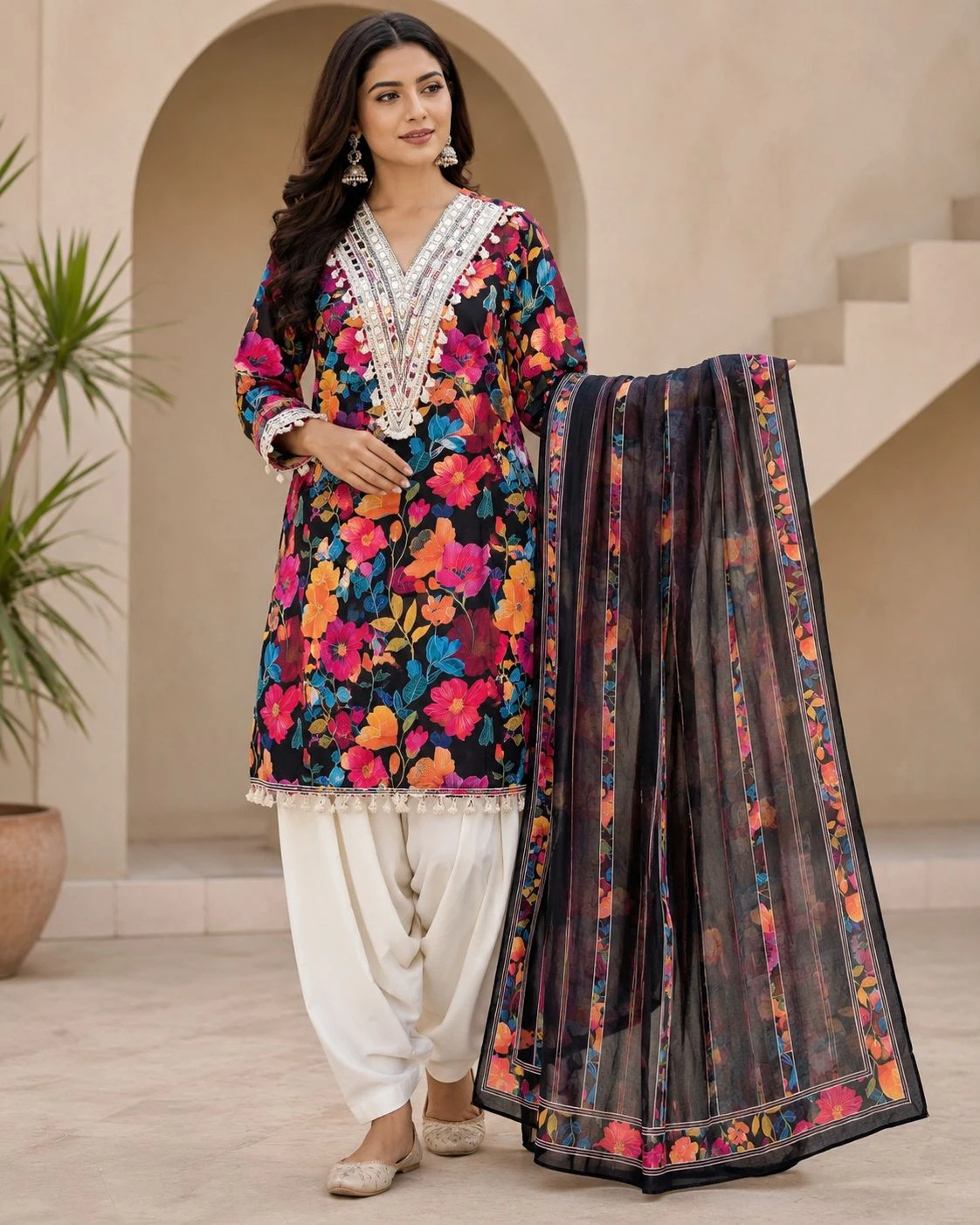 Designer Mirror Work Farsi Salwar Suit