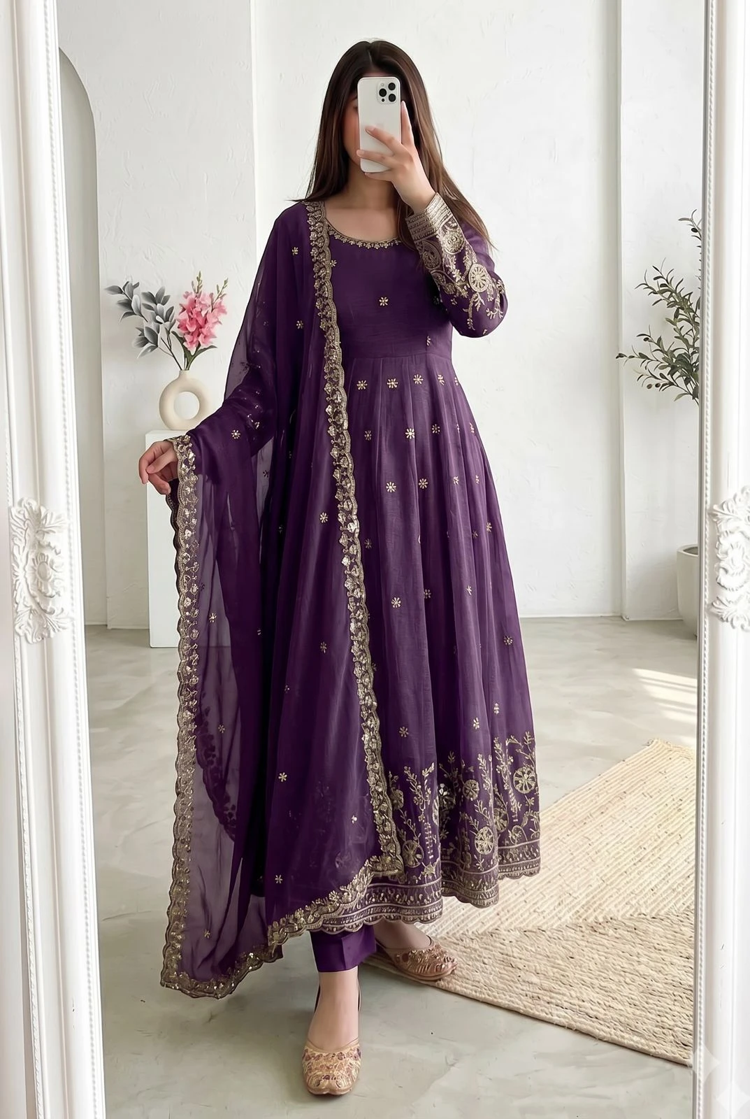 Designer Party Wear Crunchy Silk Gown Set