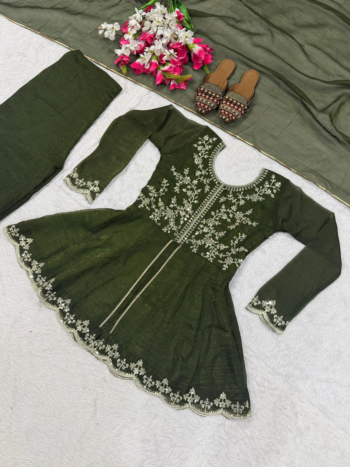 Designer Party Wear Crunchy Silk Palazzo Set