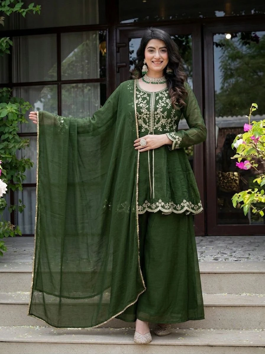 Designer Party Wear Crunchy Silk Palazzo Set
