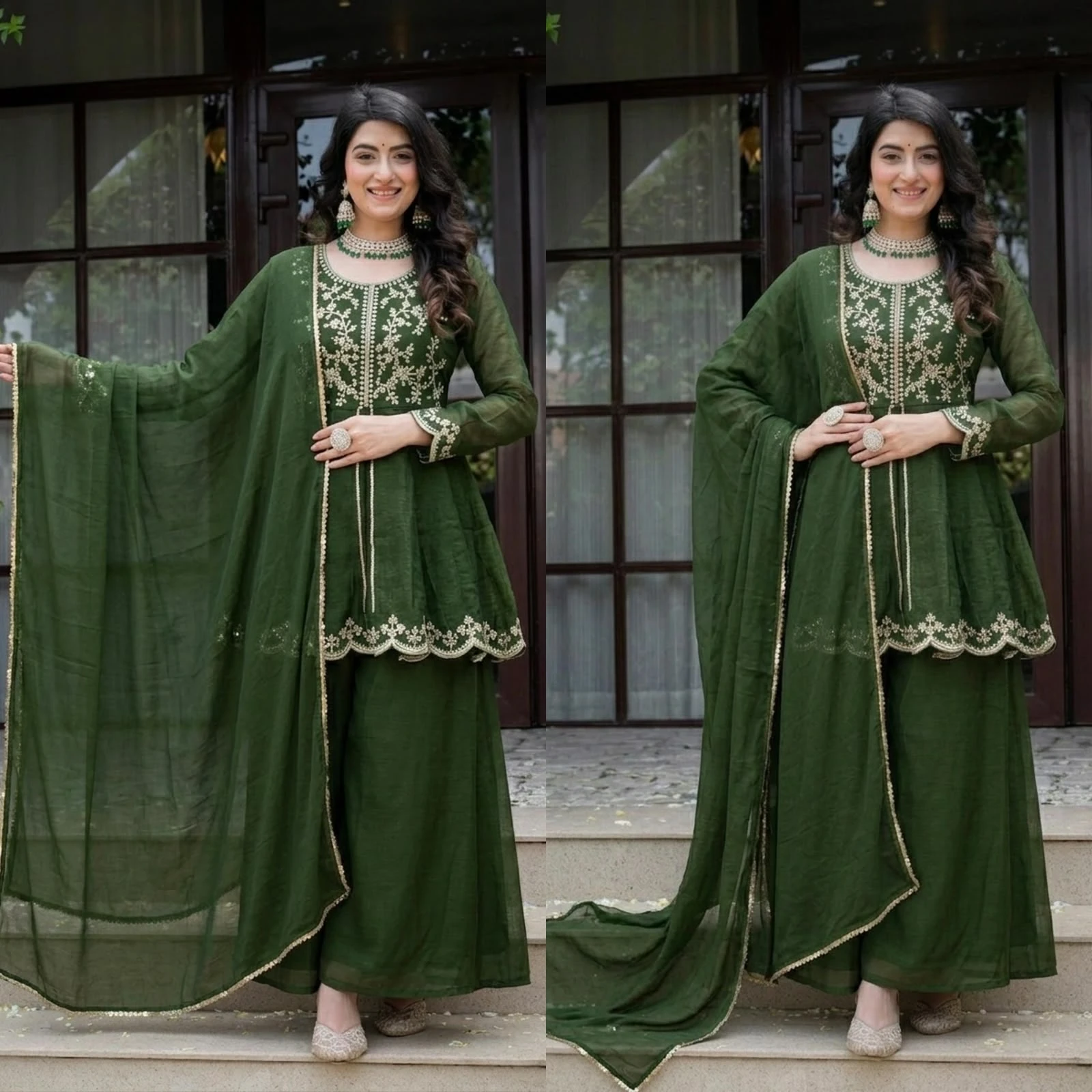 Designer Party Wear Crunchy Silk Palazzo Set