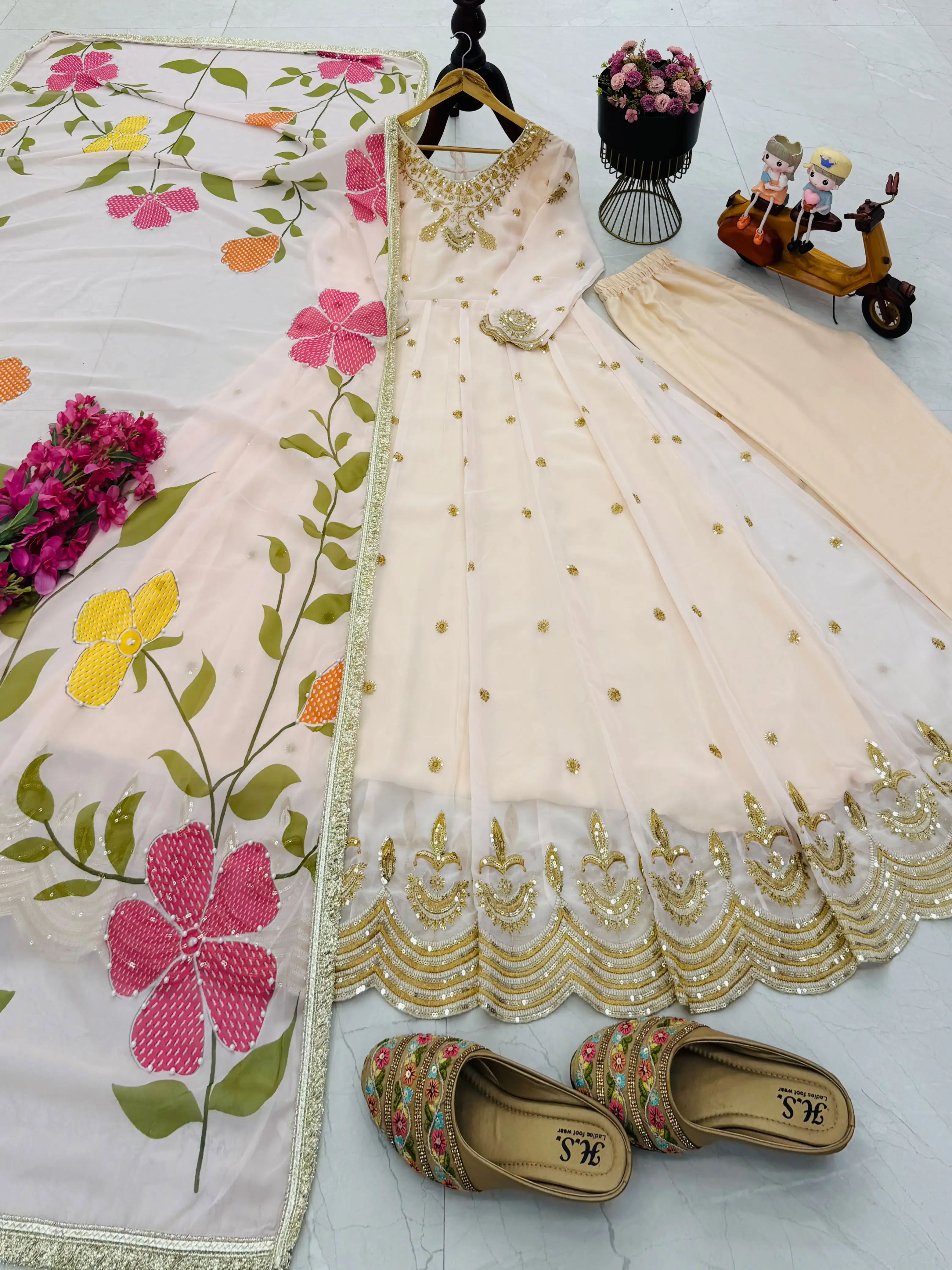 Designer Party Wear Gown Pant & Dupatta Set
