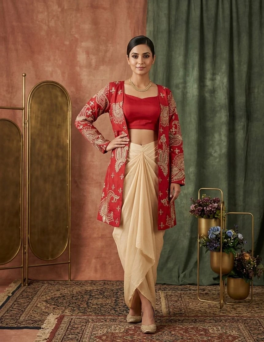 Designer Party Wear Koti Blouse Skirt Set